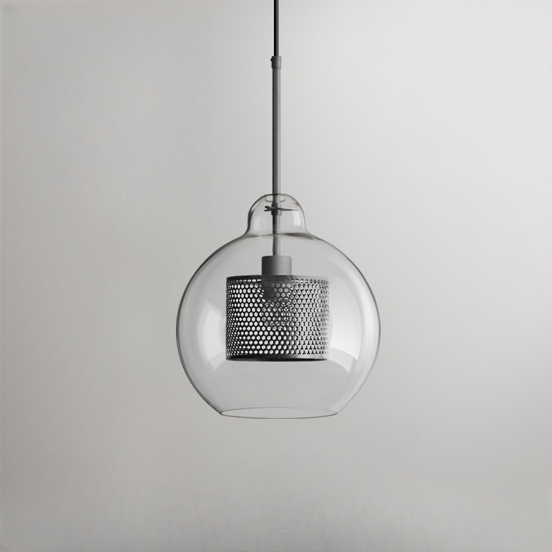 Hessa Suspension Globe/Cylindre Moderne. Métal/Verre. Doré/Argent. Salon