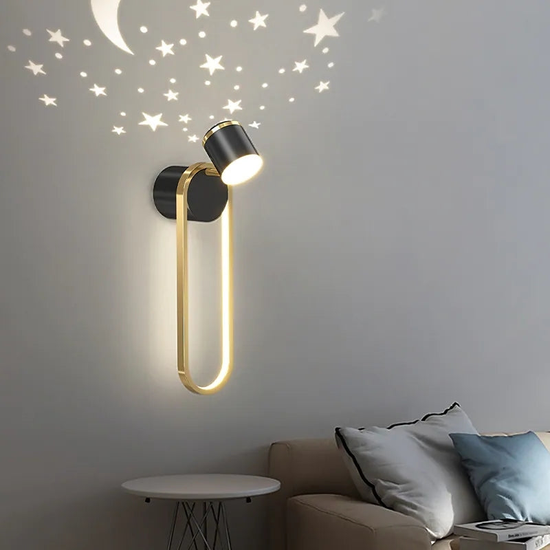 Ray Applique Murale Cylindre Etoile Moderne, Métal, Noir/Or, Chambre - Neutralighting