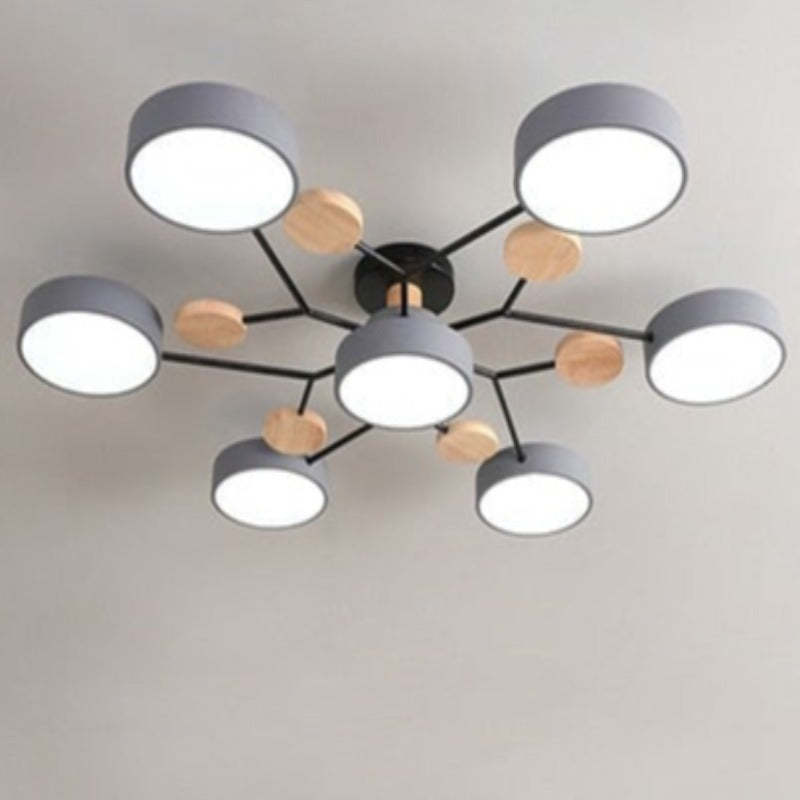 Arisha Plafonnier Rond Moderne, Métal/Bois, Blanc/Vert/Gris, Salon - Neutralighting