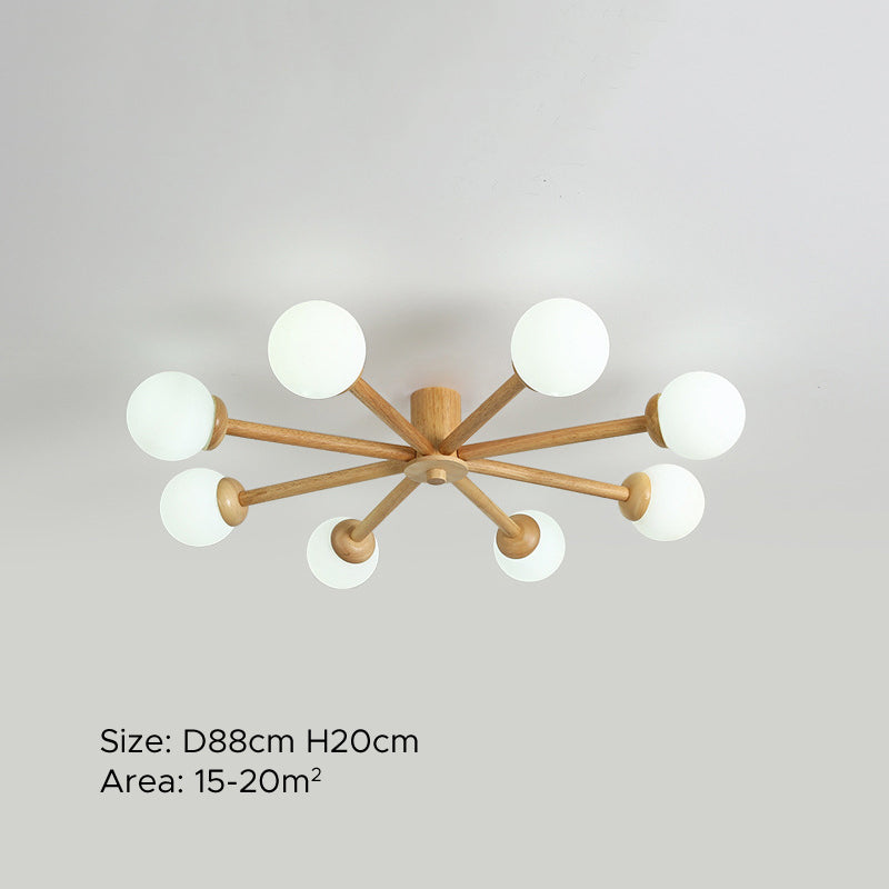 Muto Plafonnier Boule Moderne, Bois/Verre, Bois, Salon - Neutralighting