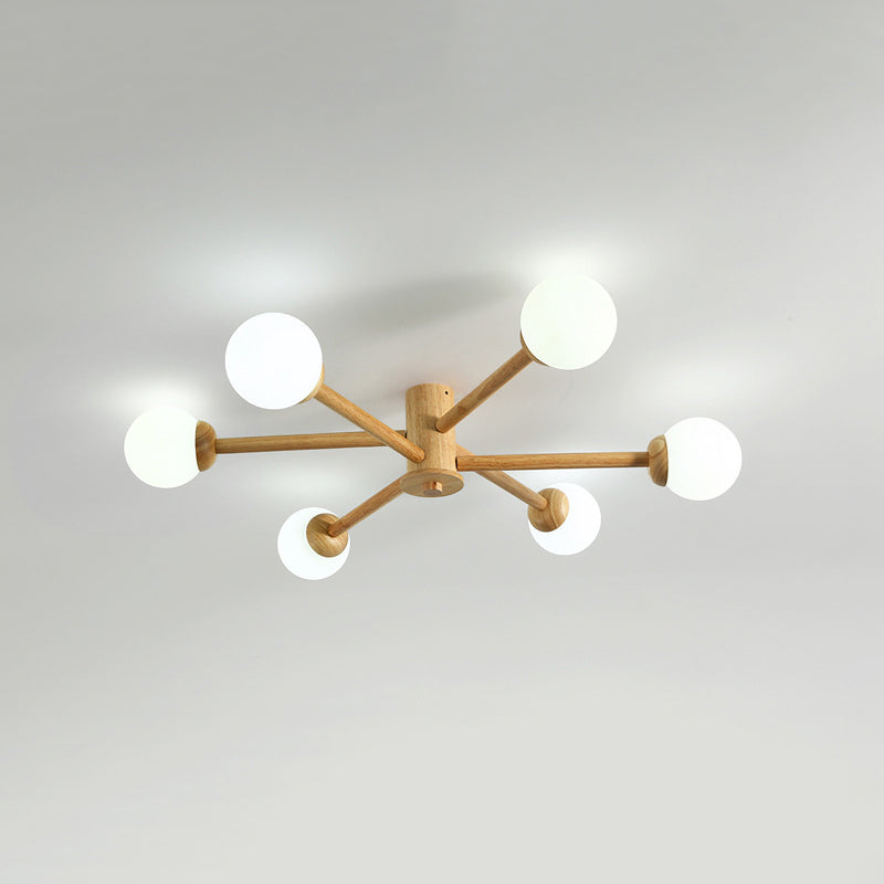 Muto Plafonnier Boule Moderne, Bois/Verre, Bois, Salon - Neutralighting