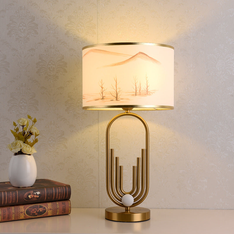 Mira Lampe de Table/Lampadaire Paysage Moderne, Métal/Tissu, Or, Salon