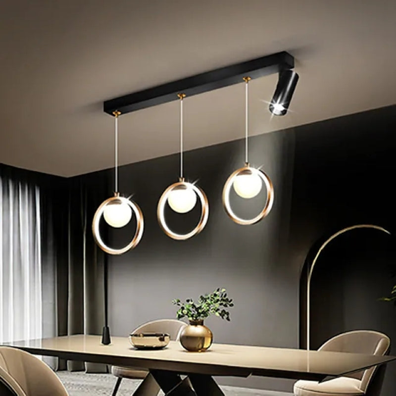 Arisha Suspension Anneau Moderne, Métal/Verre/Gel de Silice, Noir Or, Salon - Neutralighting