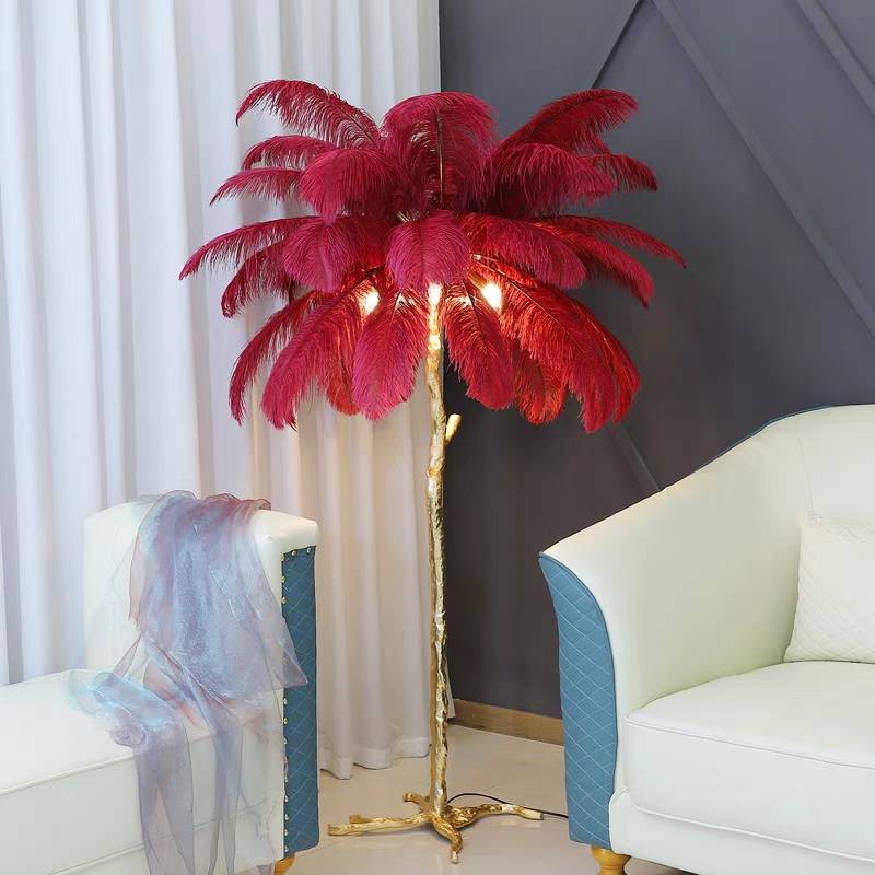 Lampadaire Fleur Luxe Plume/Métal Coloré Salon
