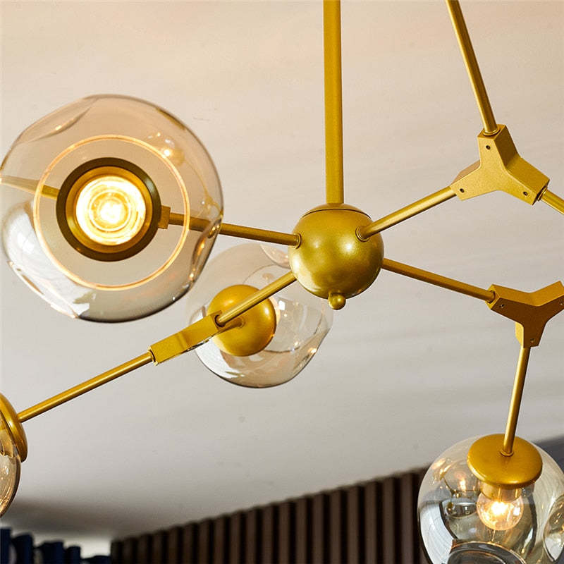 Valentina Suspension Multi Retro, Metal/Verre, Noir/Or, Chambre - Neutralighting