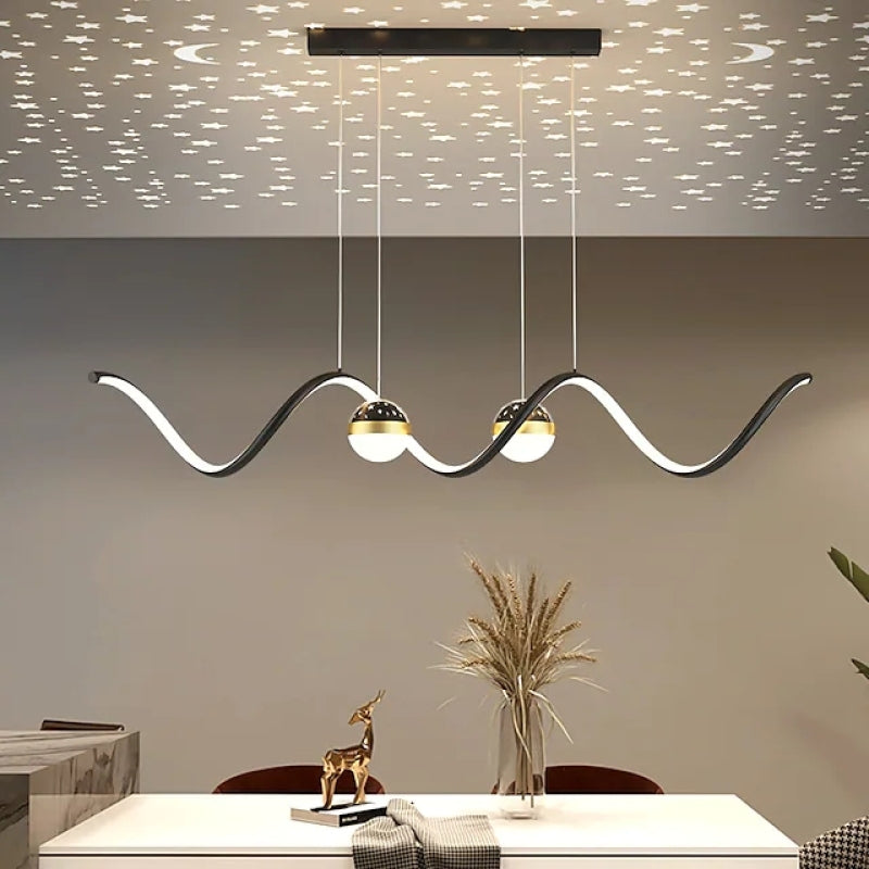 Arisha Suspension Linéaire Nordique, Métal/Acrylique, Noir/Blanc/Doré, Salon - Neutralighting