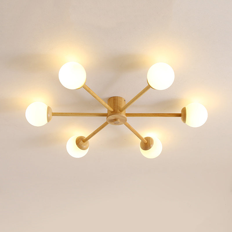 Muto Plafonnier Boule Moderne, Bois/Verre, Bois, Salon - Neutralighting