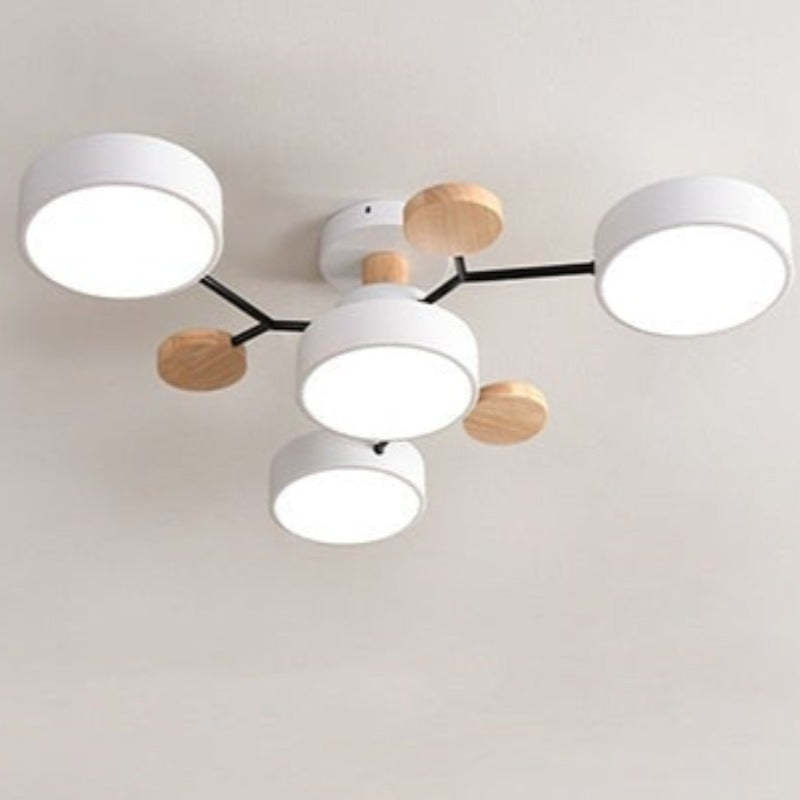 Arisha Plafonnier Rond Moderne, Métal/Bois, Blanc/Vert/Gris, Salon - Neutralighting