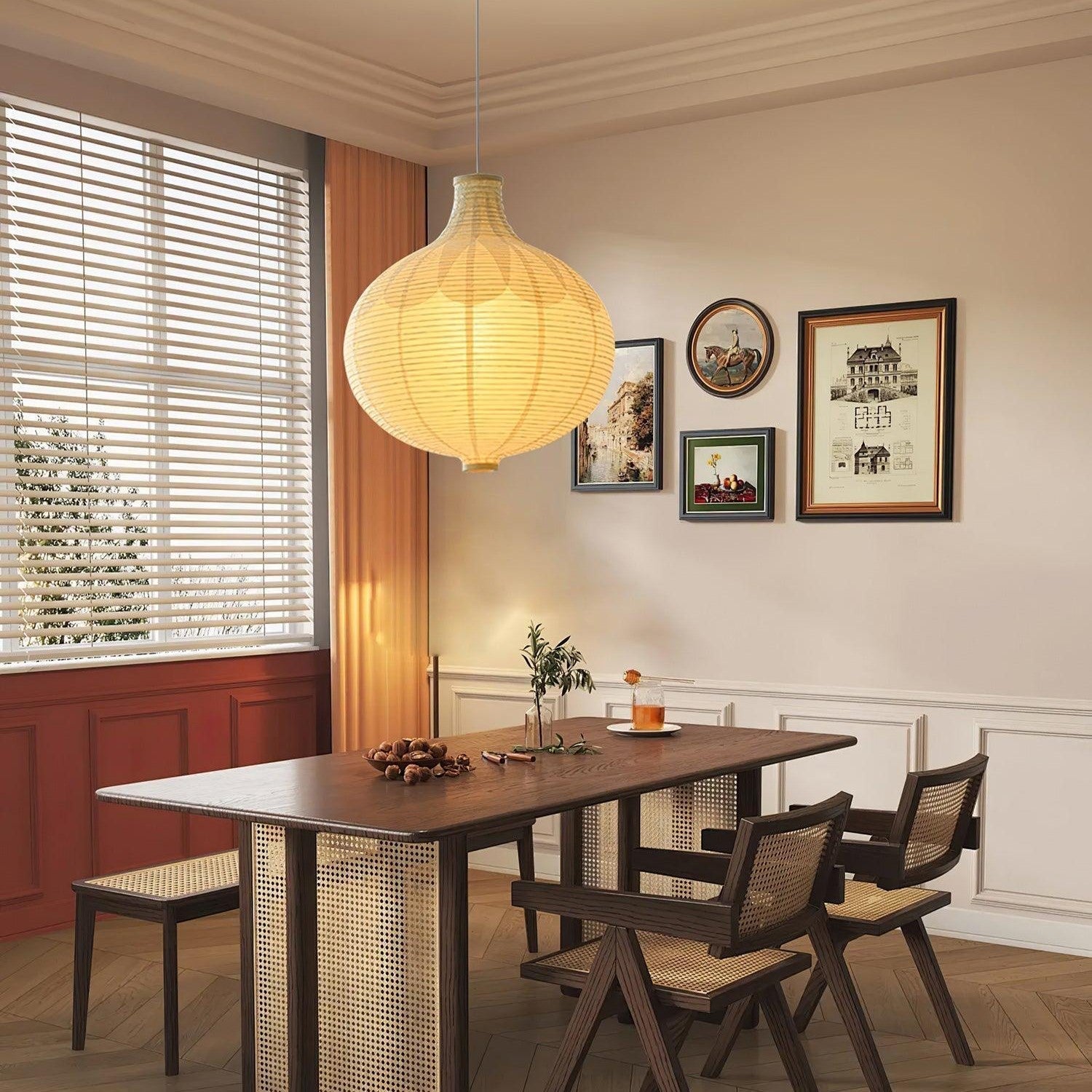 Ritta Japonais Conception Globe Bois Papier LED Suspension Salon