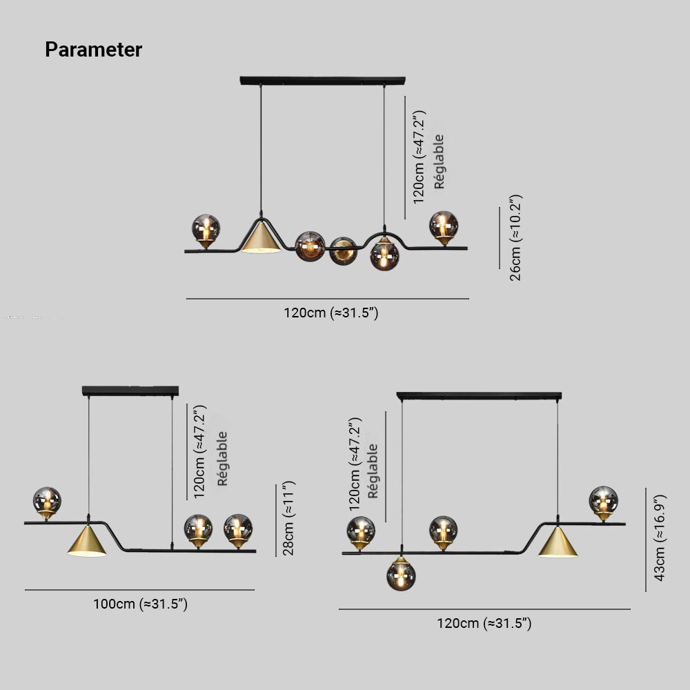 Ray Moderne LED Suspension Noir/Or Verre Salon/Chambre à Coucher - Neutralighting
