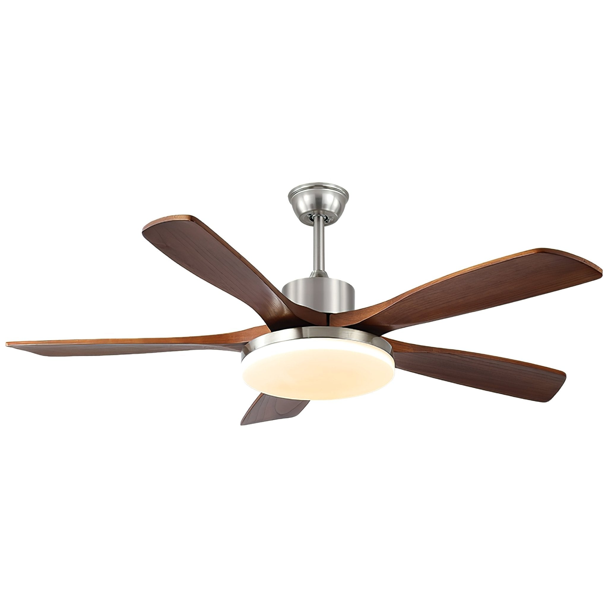 Plafonnier ventilateur moderne Orvian en bois avec télécommande.