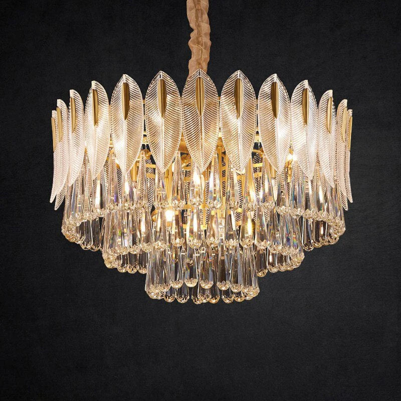 Kristy Lustre Plume Cristal, Métal/Cristal, Doré, Salon