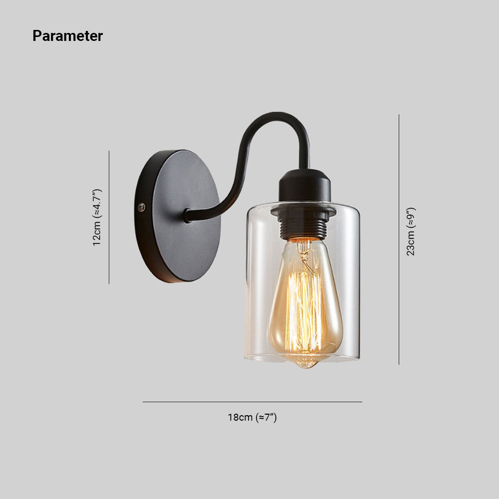 Silva Applique Murale Cylindre Rétro, Métal/Verre, Noir, Chambre - Neutralighting