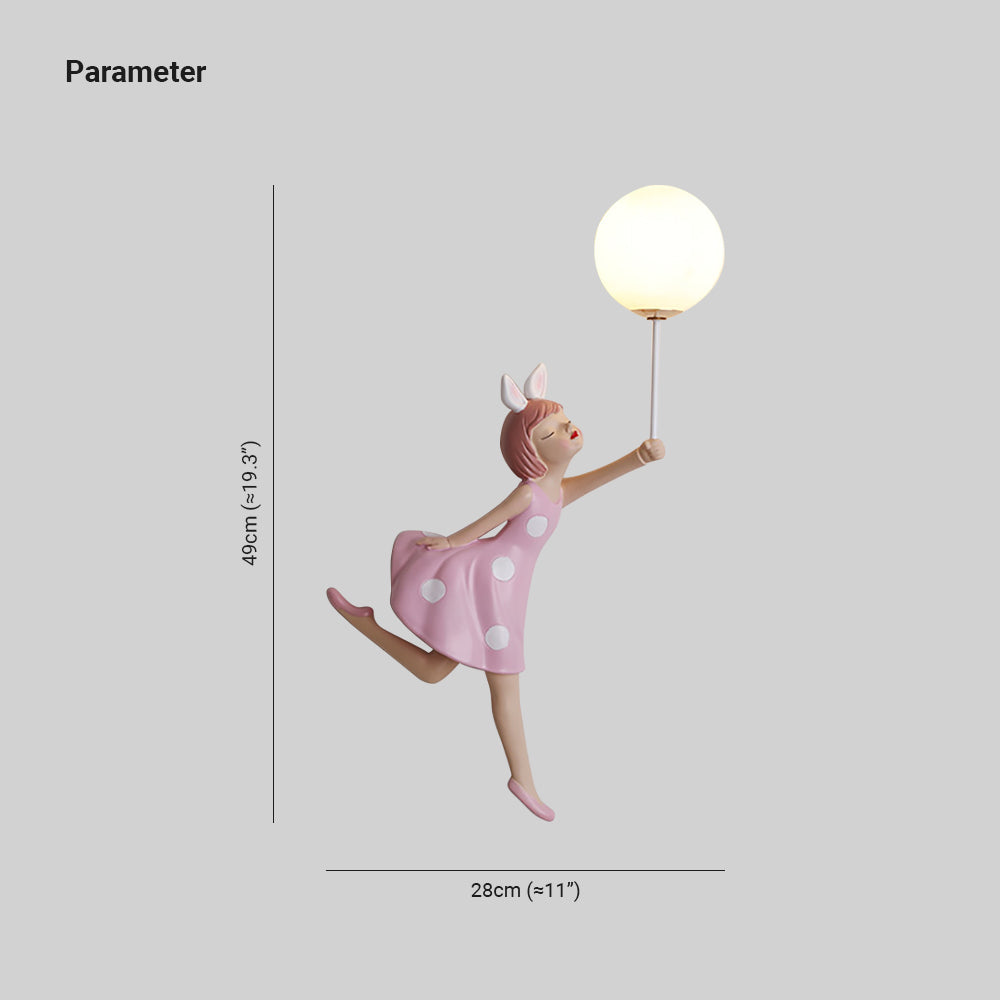 Aria Applique Murale Moderne en Forme de Ballon et de Fille, PV, Rose, Chambre à coucher - Neutralighting