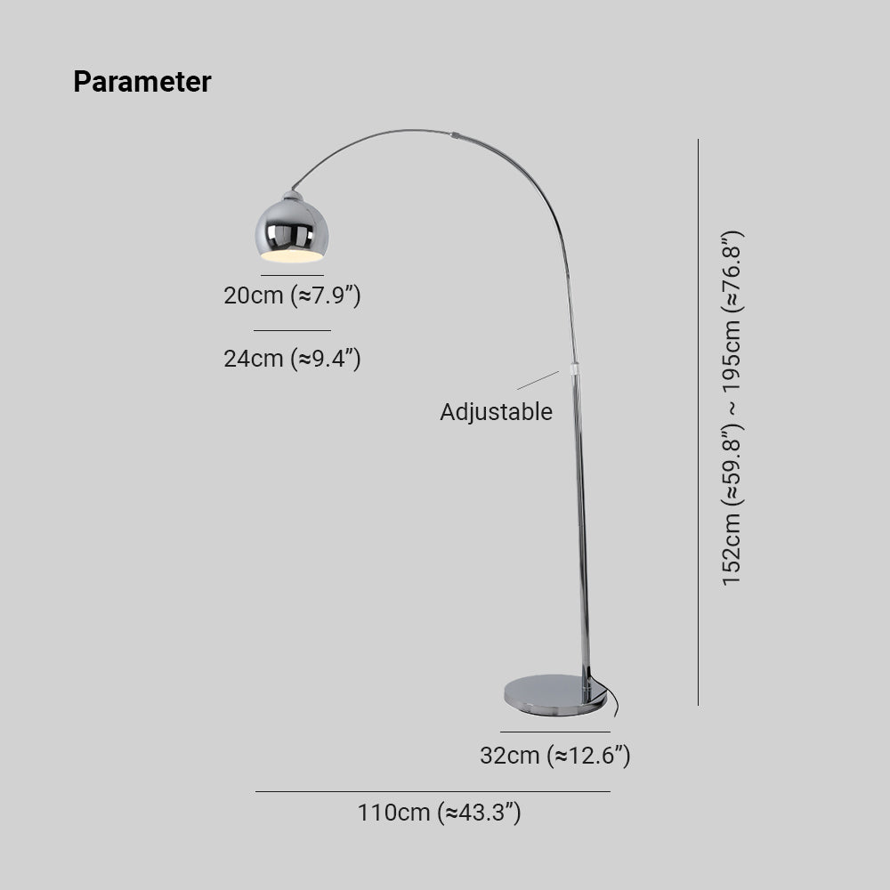 Mira Design Lampadaire Canne à Pêche Simple Argent Métal/Verre Chrome Salon Grande