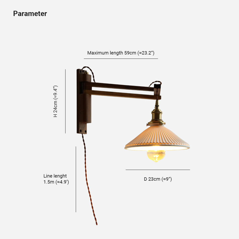 Muto Applique Murale Dôme Vintage, Céramique/Bois, Noyer/Bois/Transparent, Salon - Neutralighting