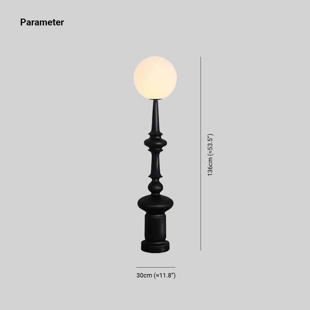 Mira Design Intérieur Lampadaire Colonne Vintage Résine/Verre Noir Salon/Chambre