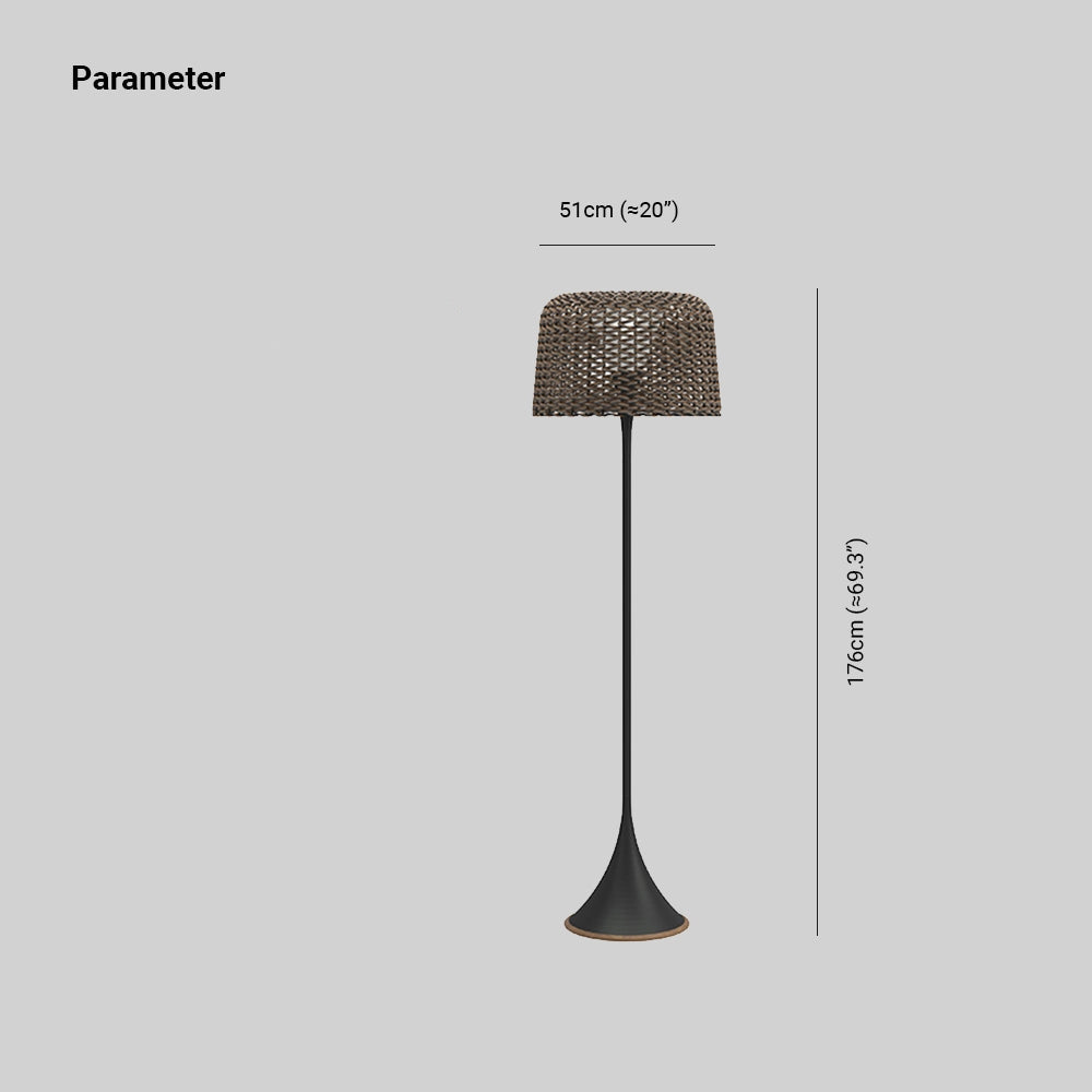 Ritta Lampadaire Cylindre Naturel, Métal/Rotin, Blanc/Noir, Balcon - Neutralighting