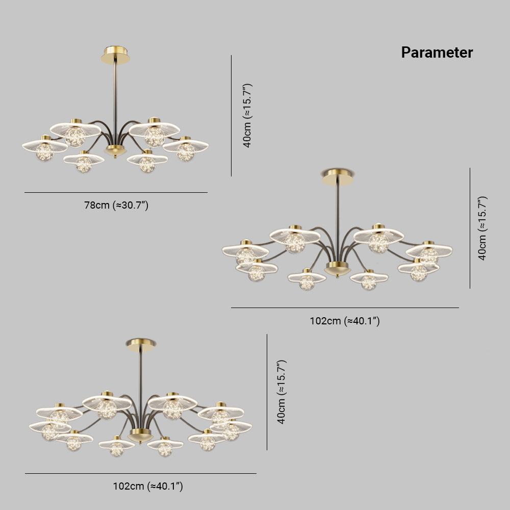 Arisha Suspension Multi Transitionnel, Métal/Acrylique/Verre, Doré, Salon/Chambre à Coucher - Neutralighting