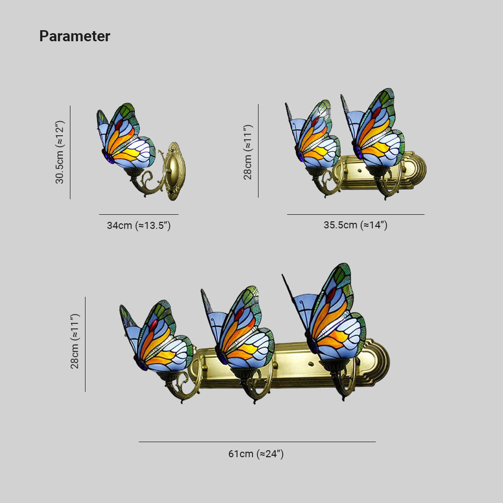 Arisha Applique Murale Papillon Tiffany, Métal/Verre, Bleu/Rouge/Multi-Couleurs/Bleu Clair - Neutralighting