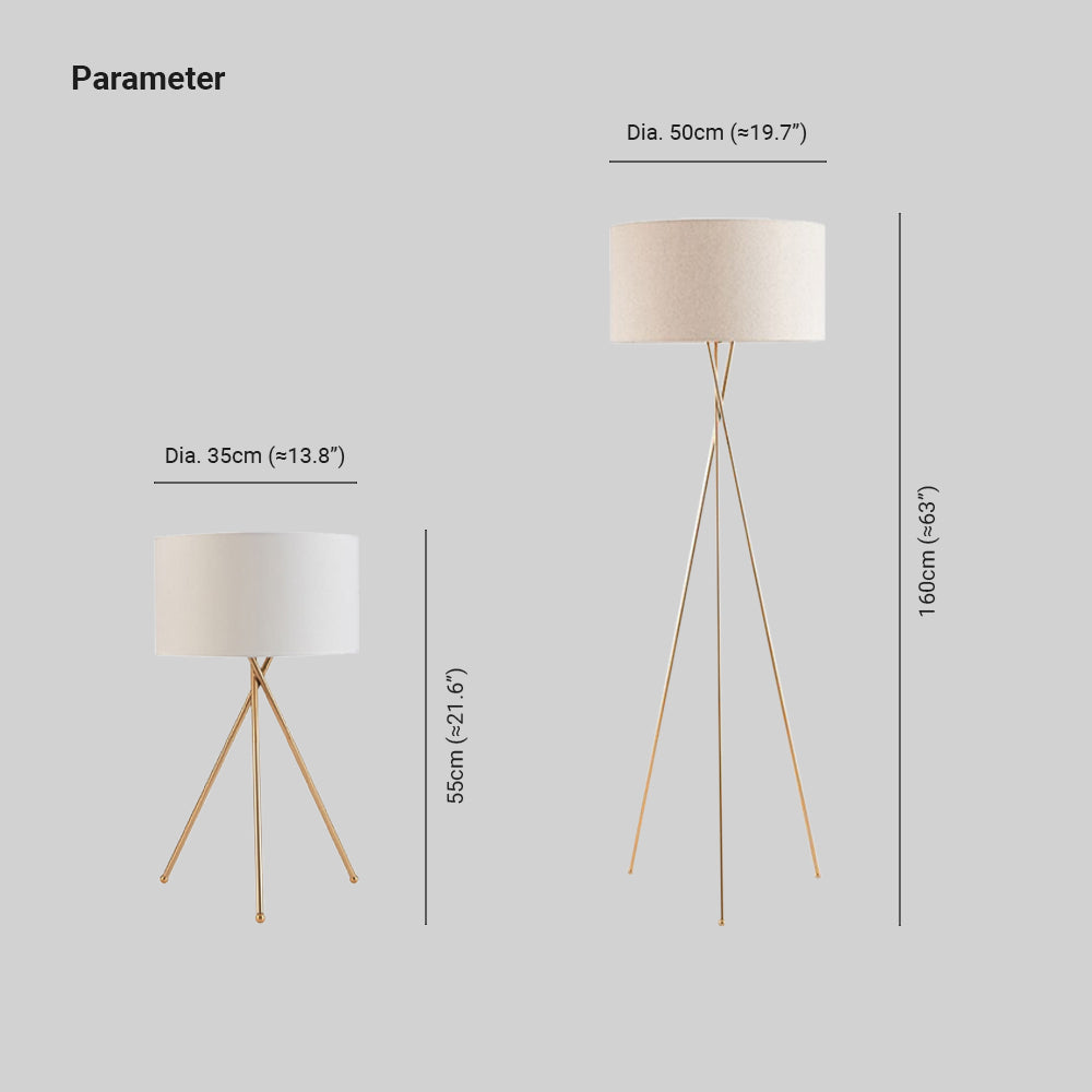 Mira Lampadaire/Lampe de Table Cylindre Moderne, Métal/Tissu, Blanc, Salon