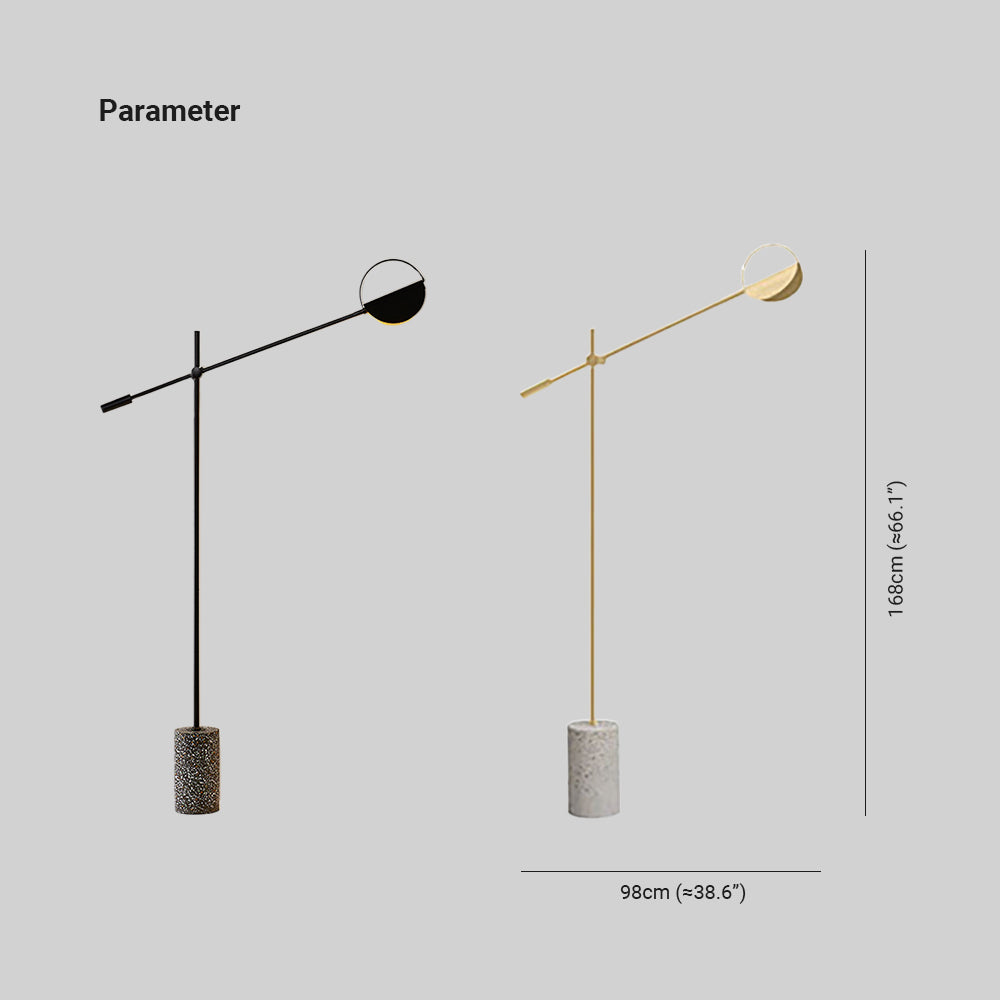 Mira Lampadaire Linéaire/Hémicycle Minimaliste Métal/Terrazzo Noir/Doré Salon