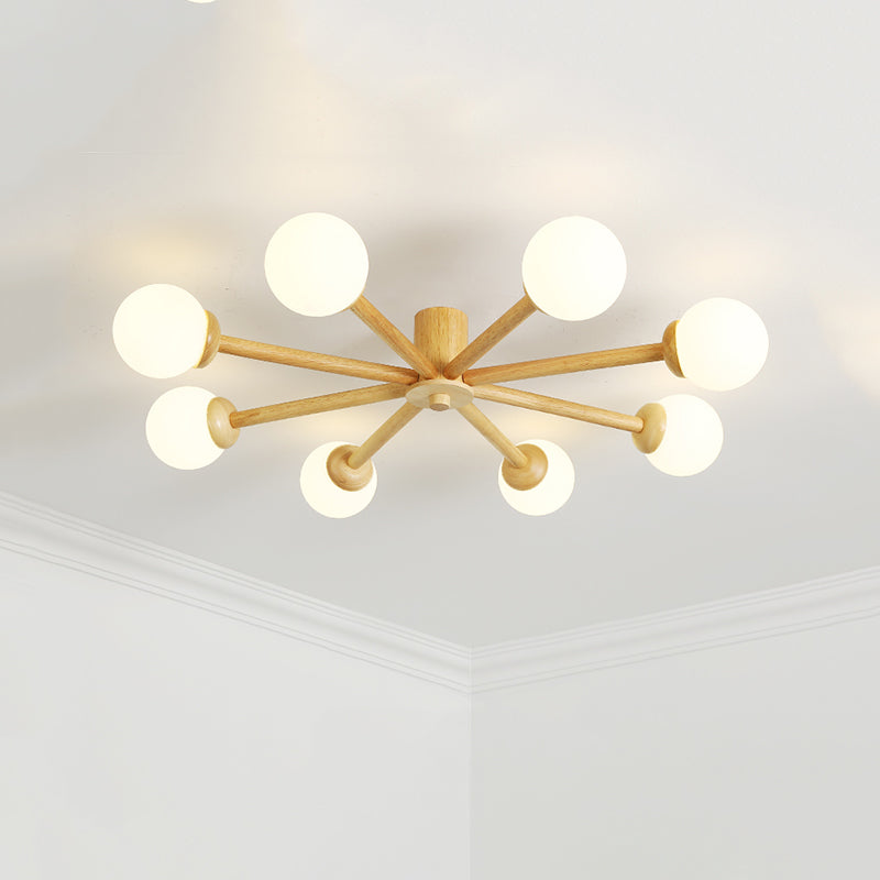 Muto Plafonnier Boule Moderne, Bois/Verre, Bois, Salon - Neutralighting