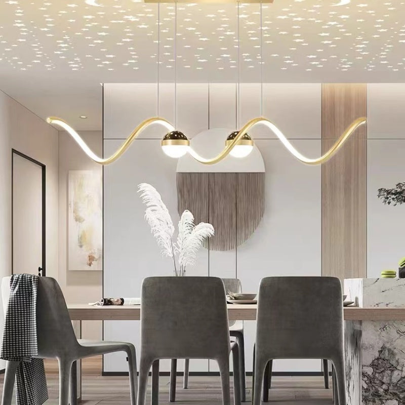 Arisha Suspension Linéaire Nordique, Métal/Acrylique, Noir/Blanc/Doré, Salon - Neutralighting