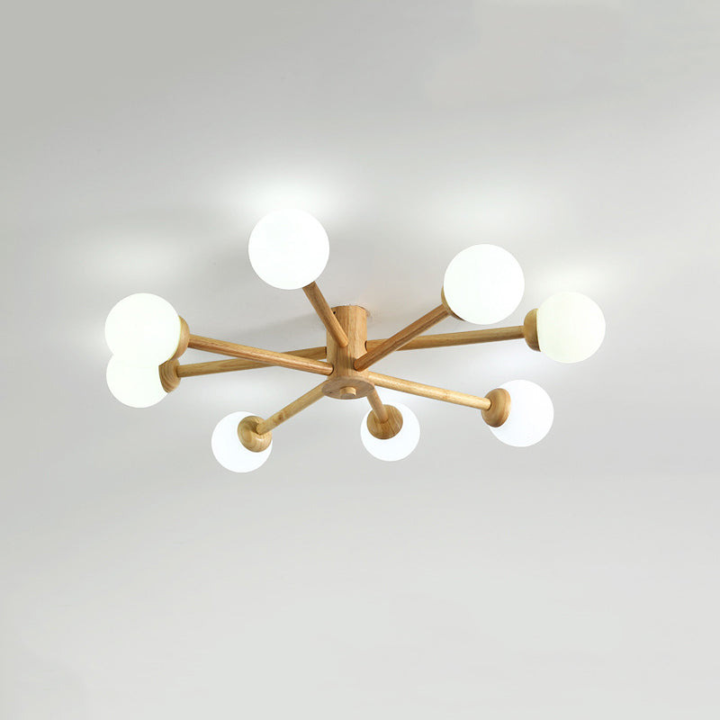 Muto Plafonnier Boule Moderne, Bois/Verre, Bois, Salon - Neutralighting