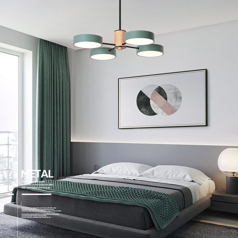 Arisha Plafonnier Cylindre Art Deco, Métal/Bois, Blanc/Vert/Gris, Salon - Neutralighting