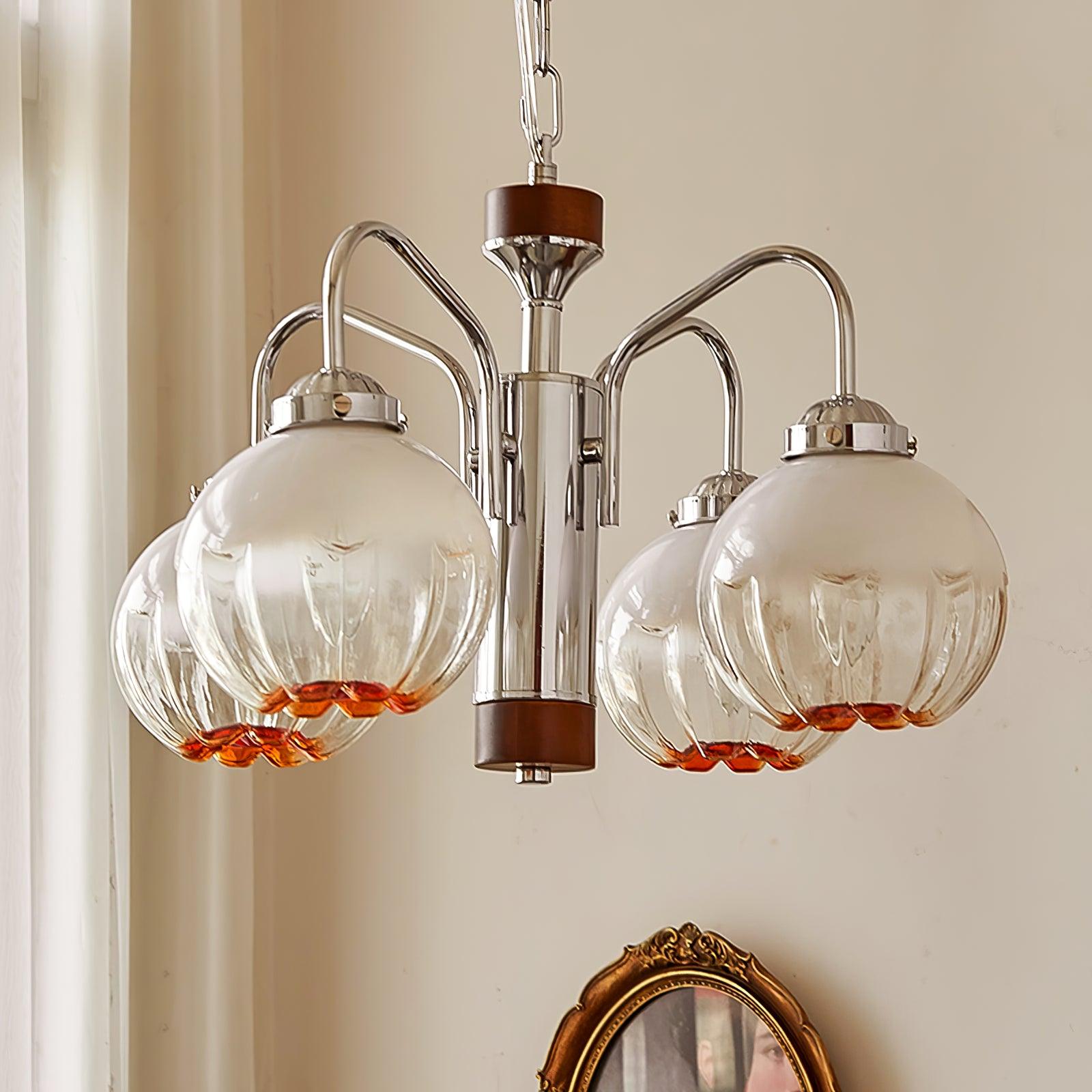 Ulliria Chandelier Art Nordique Fleur En Noyer Et Verre - Neutralighting