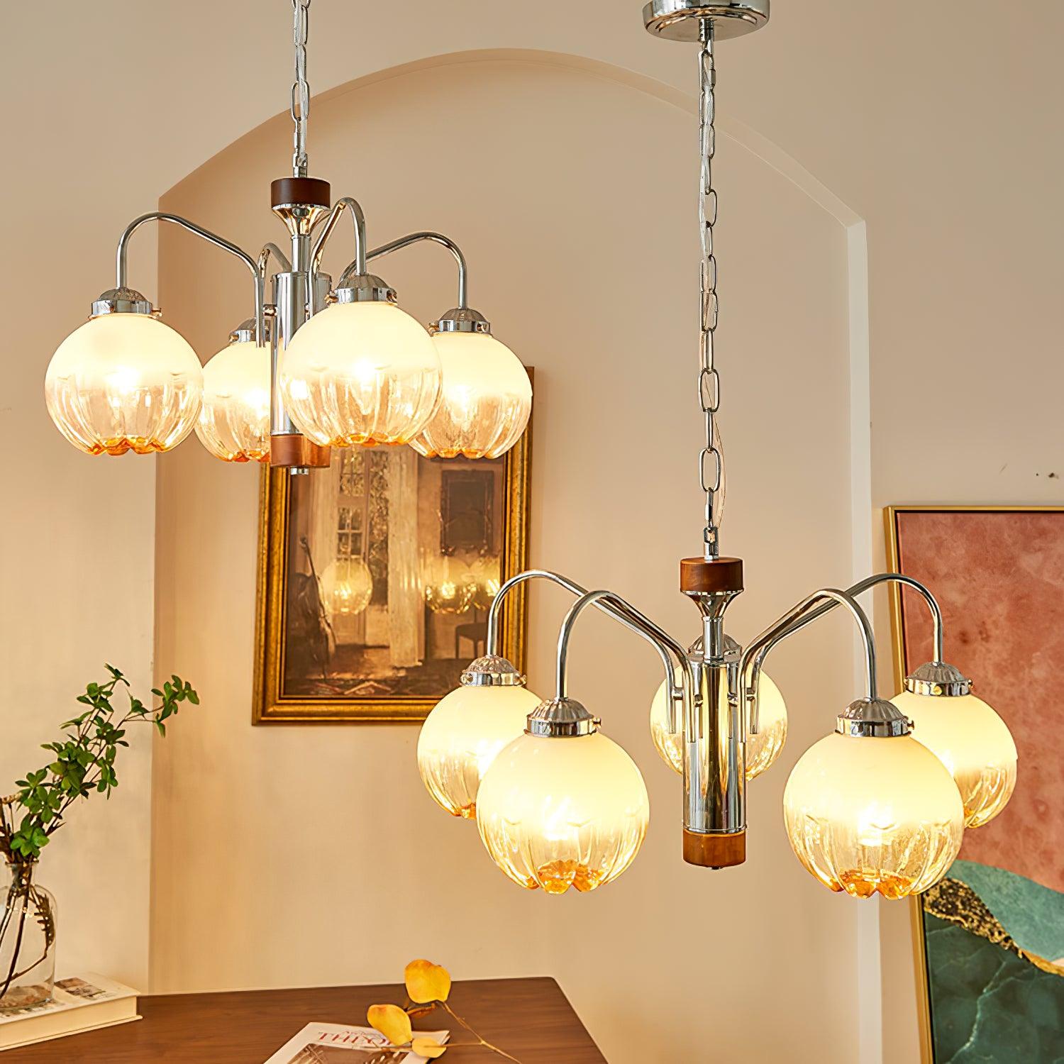 Ulliria Chandelier Art Nordique Fleur En Noyer Et Verre - Neutralighting