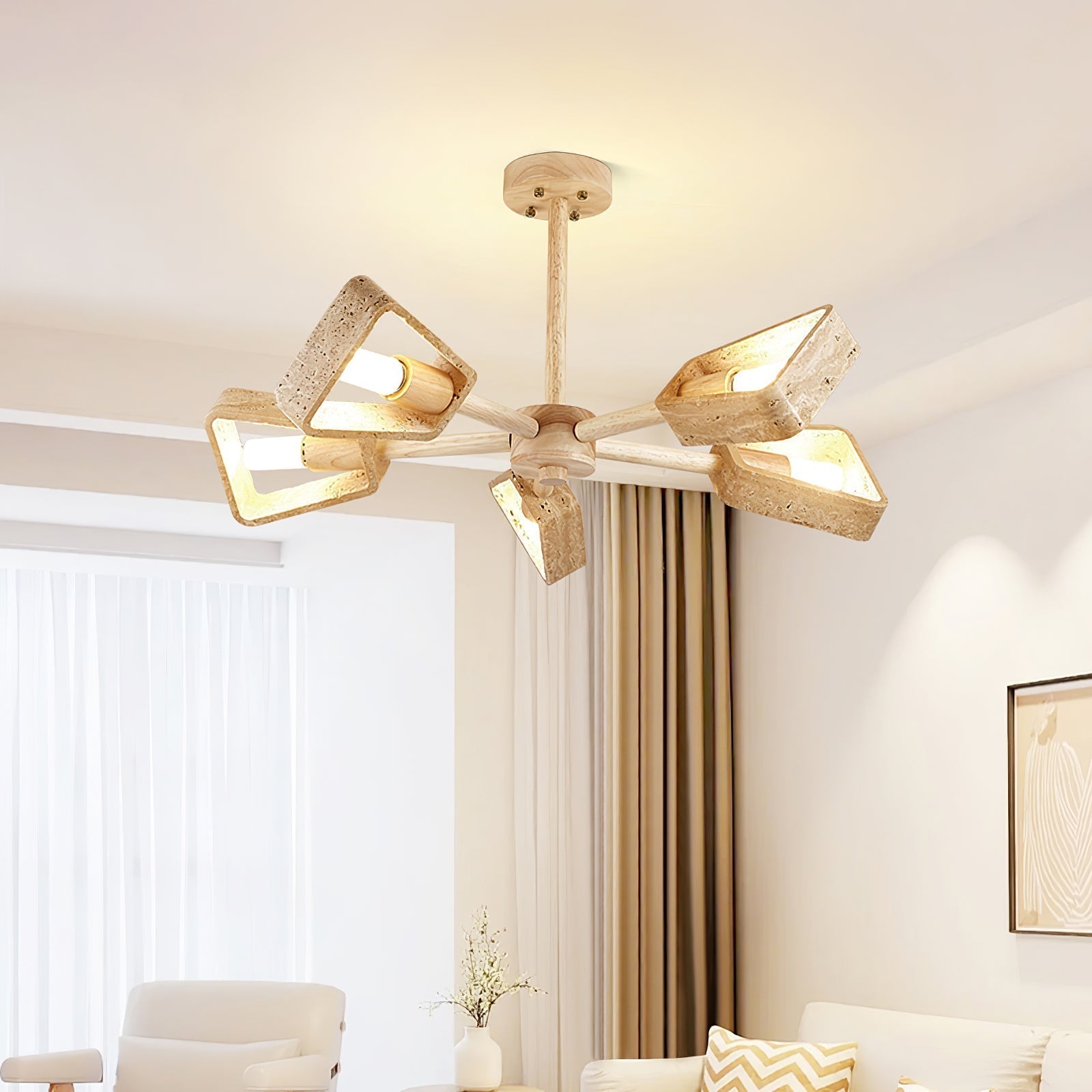 Hedra Travertone Geometric Chandelier - Neutralighting