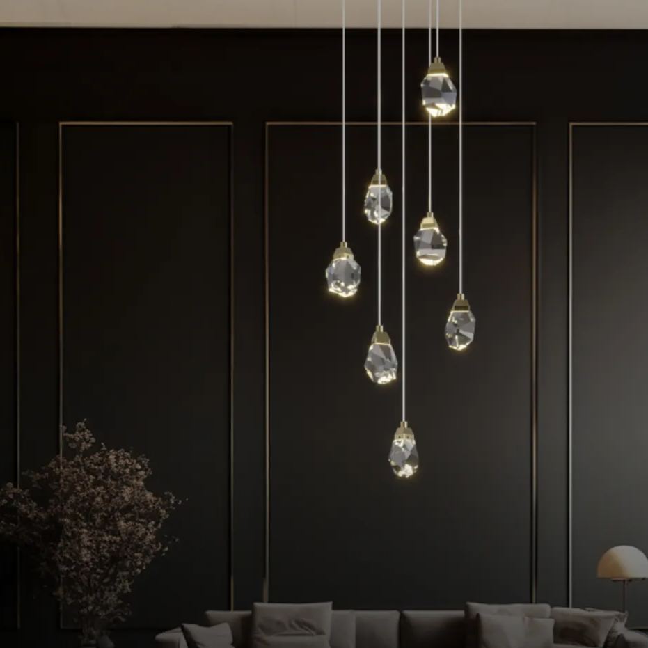 Kristy Luminaire Or Suspension Verre/Métal Pierres Chambre/Salon - Neutralighting