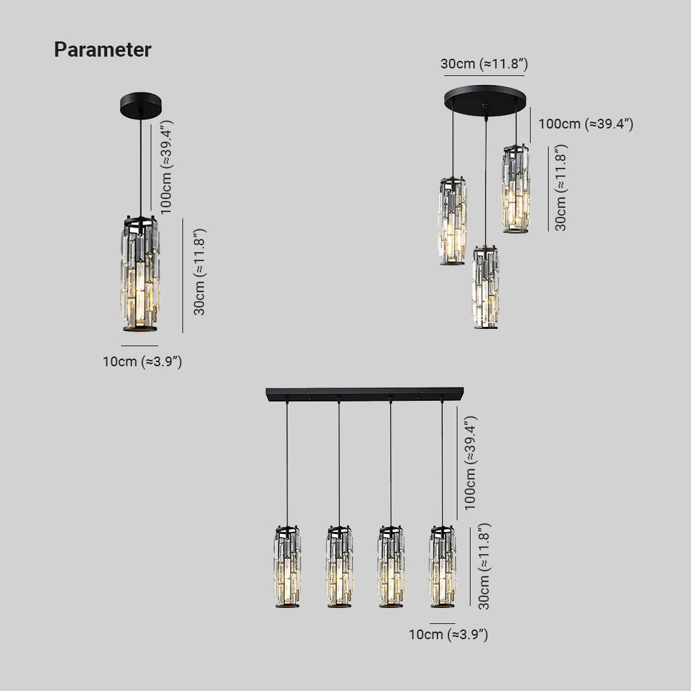 Kristy Suspension Cylindre/Multi Cristal, Métal/Cristal, Doré/Noir, Salon - Neutralighting