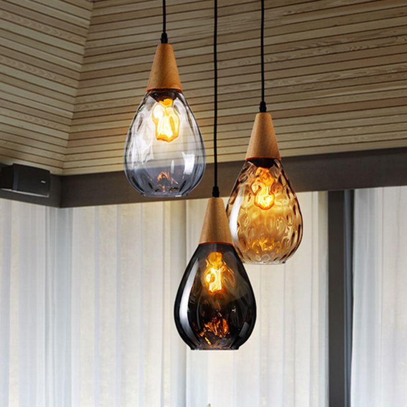 Arisha Vintage LED Suspension Ambre Verre Bois Chambre à coucher - Neutralighting