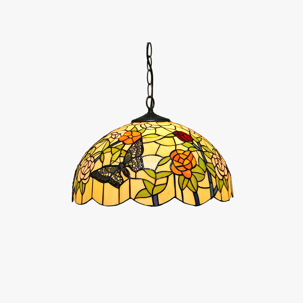 Tiffany Vintage Colorée Papillon Suspension Verre Couloir - Neutralighting