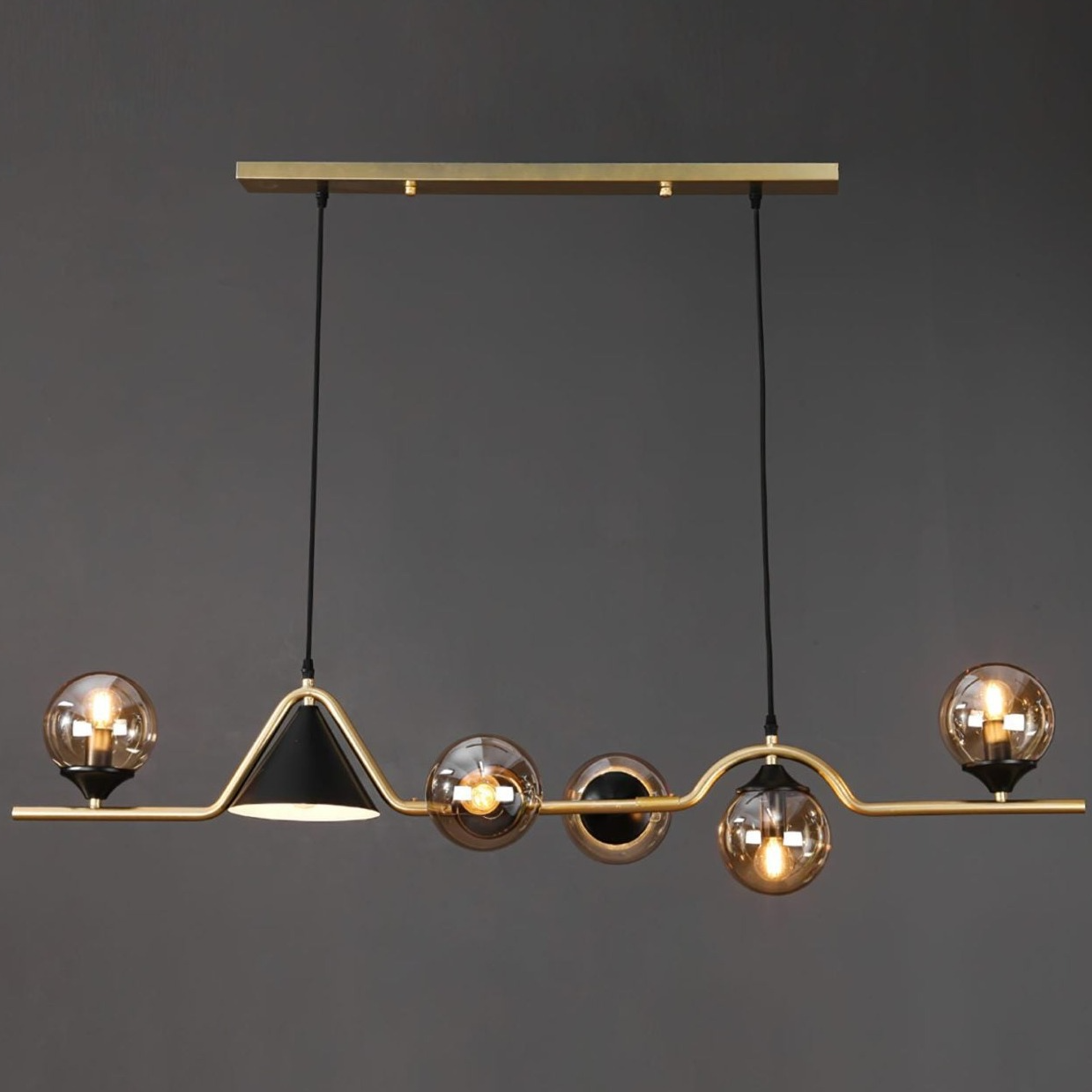 Ray Moderne LED Suspension Noir/Or Verre Salon/Chambre à Coucher - Neutralighting