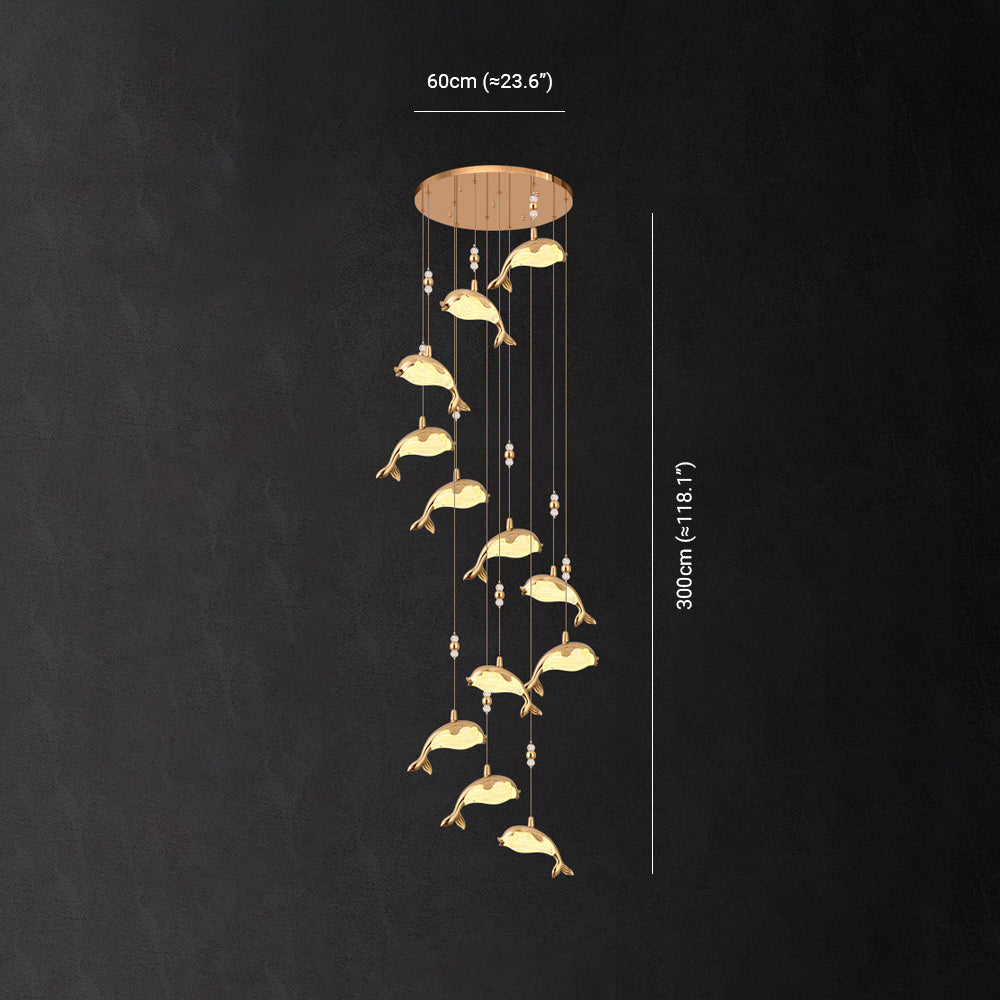 Arisha Design LED Luminaires Suspensions Dauphin Moderne Métal/Acrylique Doré Salon - Neutralighting