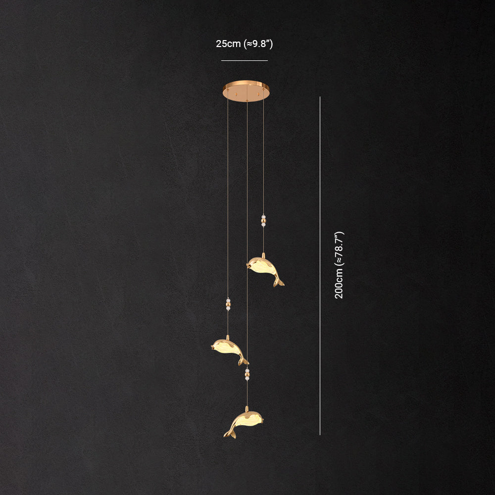Arisha Design LED Luminaires Suspensions Dauphin Moderne Métal/Acrylique Doré Salon - Neutralighting
