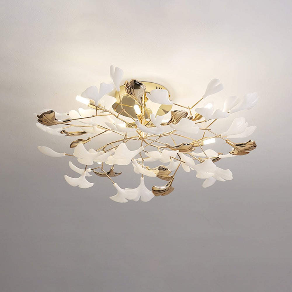 Olivia Design Plafonnier Floral Moderne Métal/Céramique Doré Salon/Chambre à Coucher - Neutralighting