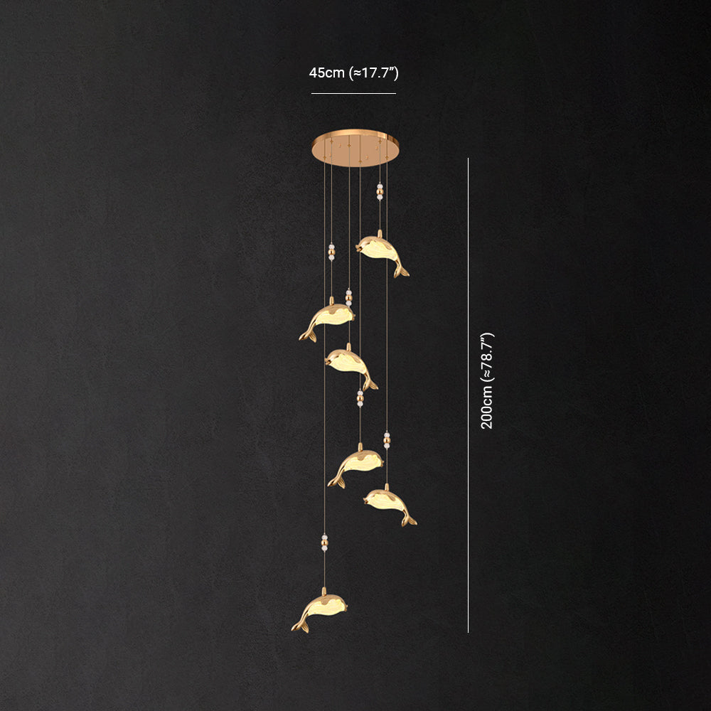 Arisha Design LED Luminaires Suspensions Dauphin Moderne Métal/Acrylique Doré Salon - Neutralighting