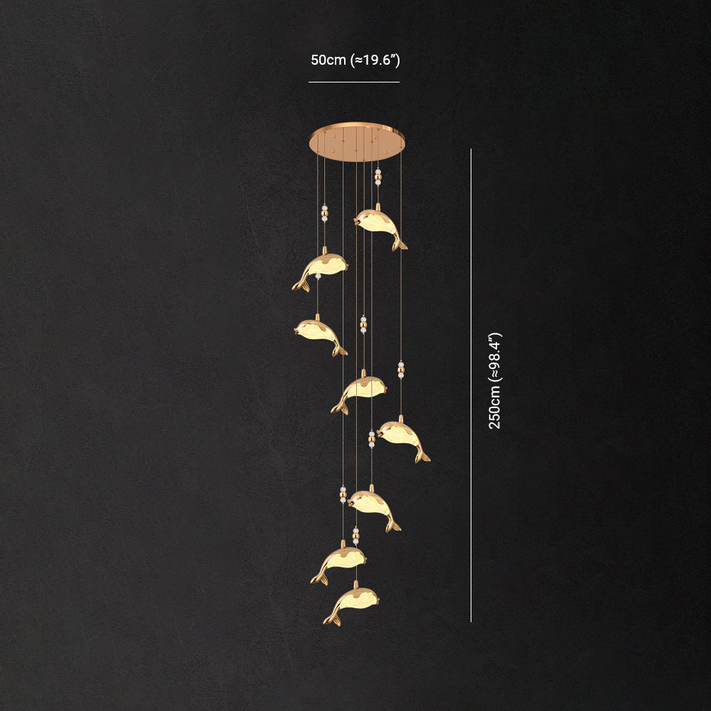 Arisha Design LED Luminaires Suspensions Dauphin Moderne Métal/Acrylique Doré Salon - Neutralighting